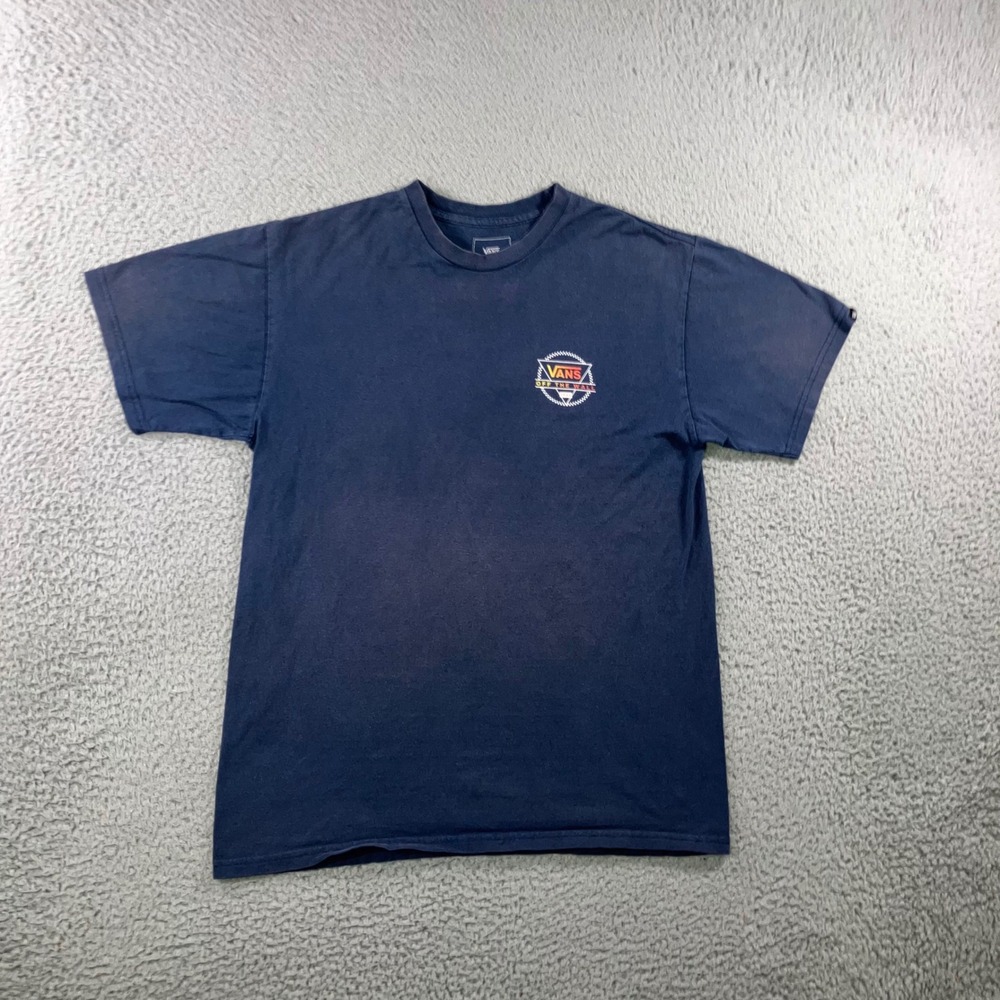 Vans Off The Wall Shirt Men M Navy Faded Thrashed Grunge Big‎ Back Graphic Tee